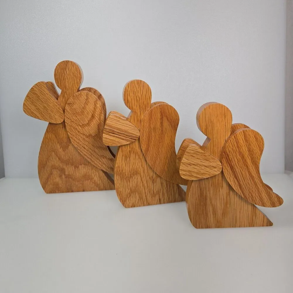 Wooden Angel Figurines Set of 3 Graduated Sizes Handmade Minimalist Cottagecore